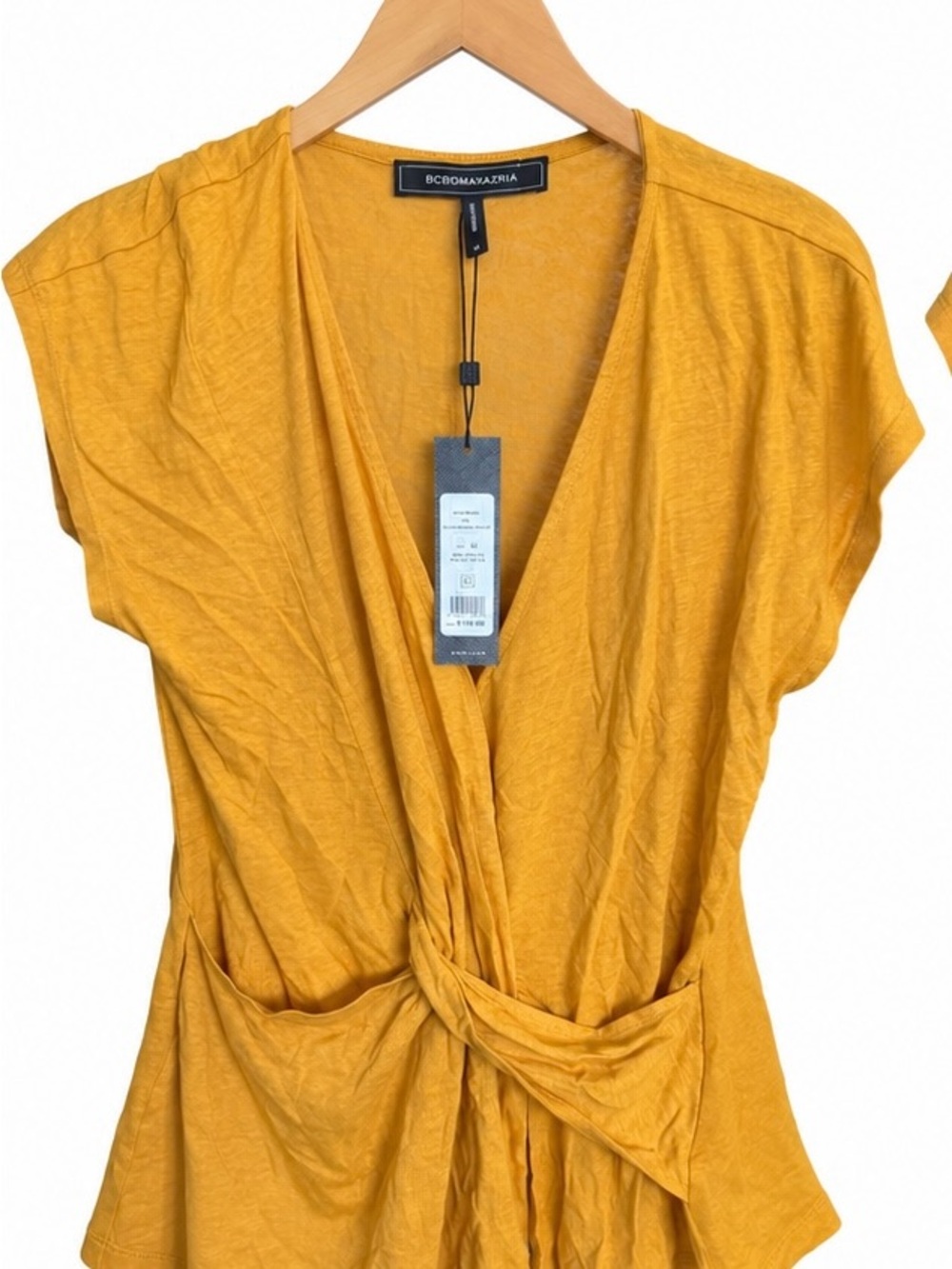 BCBGMaxAzria Mustard Yellow Tie-Front V-Neck Blouse